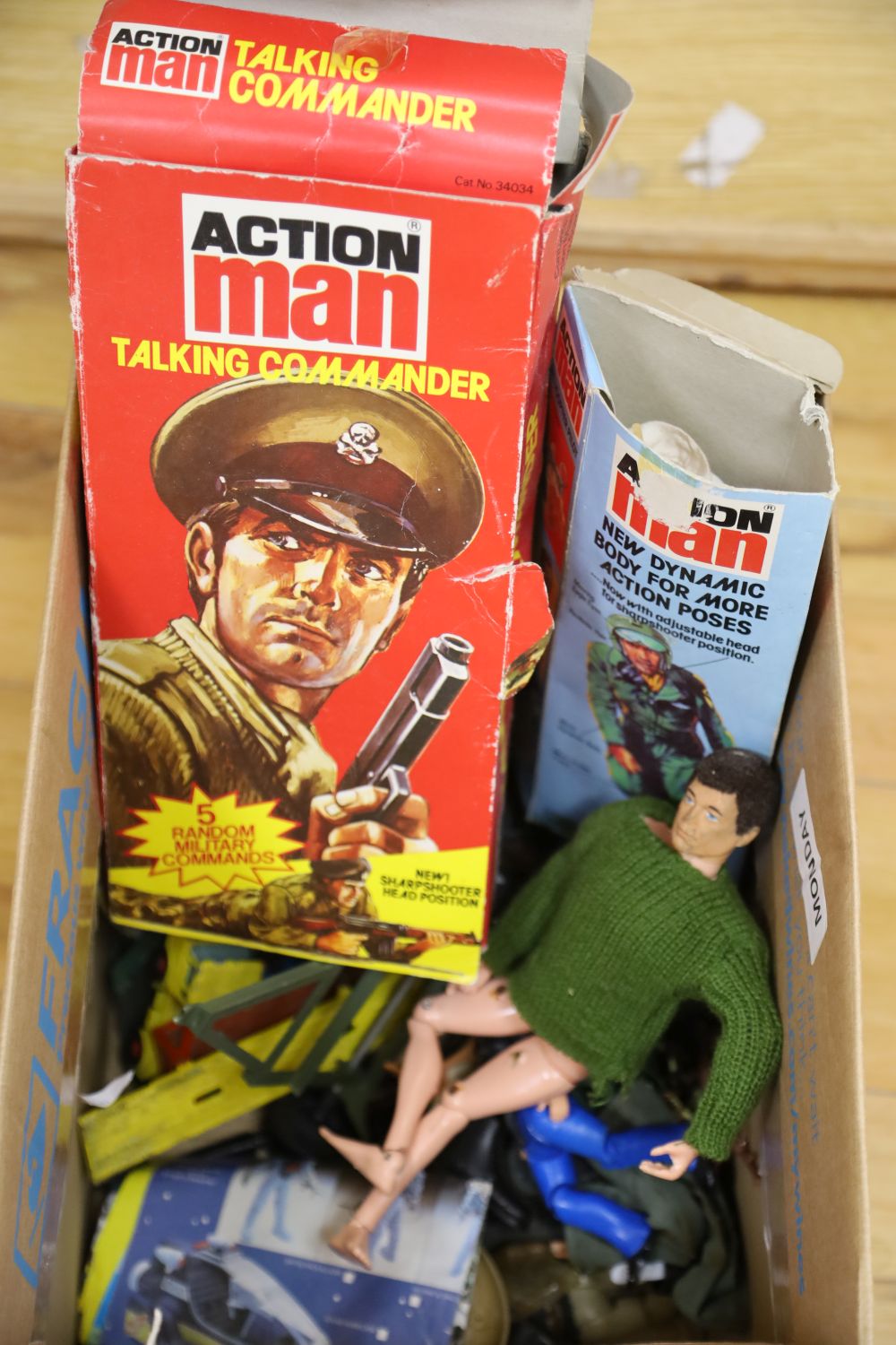 Action man by Palitoy and accessories, including boxed Talking Commander